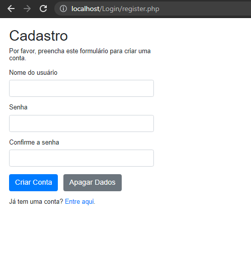 Tela de cadastro do sistema de login